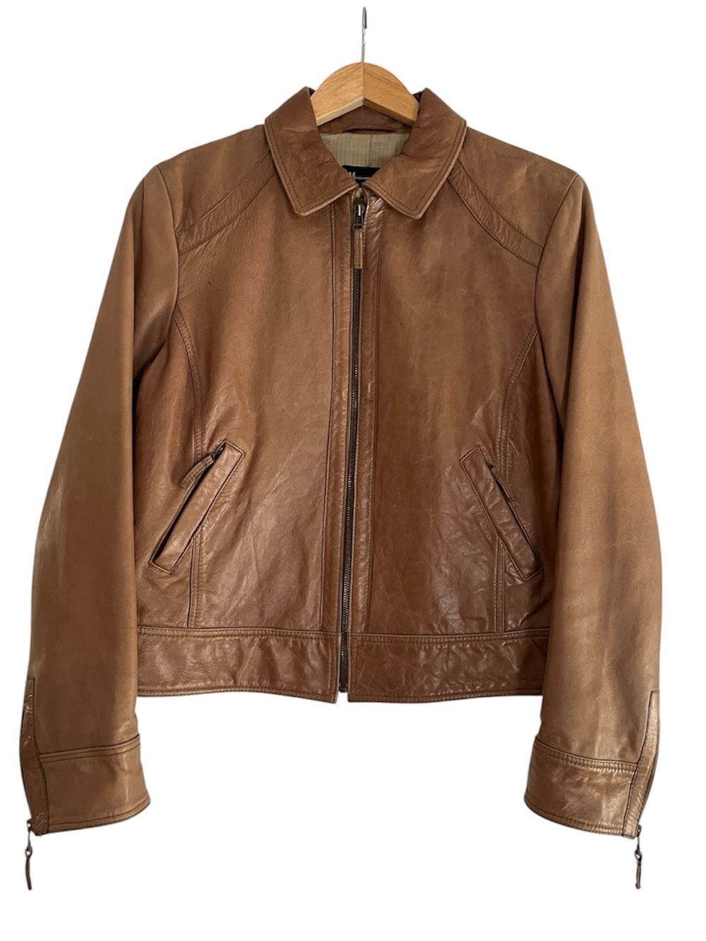 Massimo Dutti Leather Jacket Vintage Goatskin XL Tan Brown